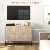 Modern Sideboard, Buffet Cabinet with Adjustable Shelves, 3 Chevron Doors for Living Room