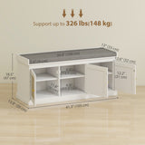 Banc de Rangement pour Chaussures avec Portes en Rotin Tressé, Tablettes Ajustables