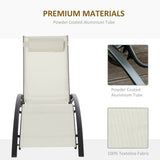 Patio Lounge Chair, Aluminum Reclining Outdoor Tanning Chair with 5-Level Adjustable Backrest, Head Pillow and Breathable Mesh Fabric