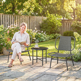 Ensemble de mobilier de patio en rotin 3 pièces, ensemble bistro extérieur avec table en acier