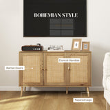 Buffet Bohème avec Portes en Rotin et Tablette Ajustable