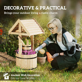 Wood Wishing Well Outdoor Wooden Planter with Hanging Bucket and Drainage Hole for Garden