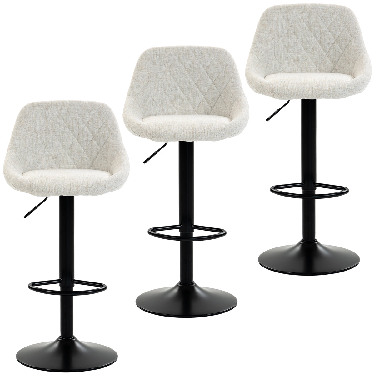 Bar Stools Set of 3, Swivel Counter Height Bar Stools with Back, Adjustable Linen-Look Bar Chairs