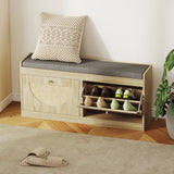 Shoe Bench with Flip Doors, Seat Cushion, Adjustable Shelves for 8 Pairs