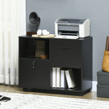 Mobile Printer Stand, Lateral File Cabinet with Lock, Filing Cabinet with Hanging Bars for Letter, A4 Size