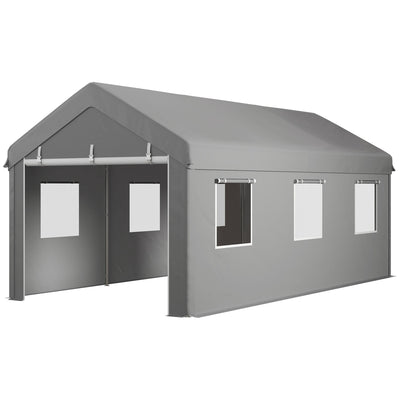 10' x 20' Carport, Heavy Duty Portable Garage with 6 Mesh Windows and 2 Doors