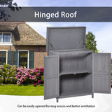 Wooden Garden Tool Storage Shed Kit with Hinged Roof, 2-Tier Shelves and Double Doors