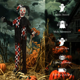 Clown animé Halloween grandeur nature avec yeux rouges lumineux