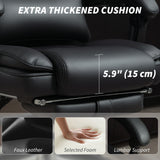 PU Leather Office Chair, Reclining Desk Chair with Footrest, Adjustable Headrest, Lumbar Support, Swivel Wheels
