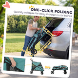 Dog Stroller Easy Fold Pet Stroller for Large Dogs Up to 66lbs with 4-Wheel Shock Absorption & One-Foot Brake Turquoise