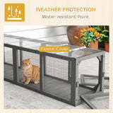 Outdoor Cat Tunnel, Wooden Play Cat Enclosure, Extendable Pet Run with 3 Doors