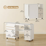 Rolling Sewing Machine Table with Power Outlet, Folding Craft Table with 2 Fabric Drawers, 2 Bins and 18 Pegs