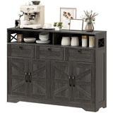 Sideboard, Buffet Cabinet with 4 Barn Doors and 3 Drawers, Coffee Bar Cabinet with Adjustable Shelves