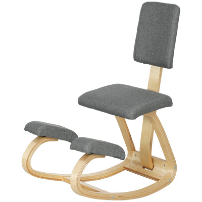 Ergonomic Kneeling Chair, Rocking Wood Kneel Stool with Backrest for Improve Posture