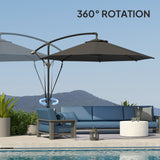 9.5' Cantilever Umbrella with Wind Protection Strap and Cover, Hanging Umbrella with Crank and Cross Base