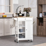 Modern Rolling Kitchen Island Cart with Drawer, Natural Wood Top, Towel Rack, Door Storage Cabinet