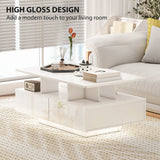 Coffee Table with RGB LED Lights, Modern Living Room Table with 4 Drawers, Open Shelf