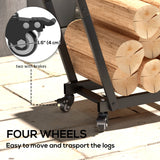 31 Inch Firewood Rack Outdoor, Heavy Duty Log Rack with Swivel Casters, Indoor Fire Wood Holders for Fireplace