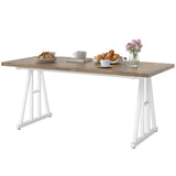 Table de cuisine fermette pour 8, Table à manger rectangulaire avec plateau épais et pieds en acier