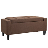 Storage Ottoman Bench, Linen Upholstered Bench with Tufted Design