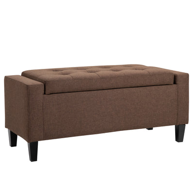 Storage Ottoman Bench, Linen Upholstered Bench with Tufted Design