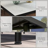 Outdoor Dining Table for 4, Square Patio Dining Table with Marble Effect Tempered Glass Top and Steel Frame