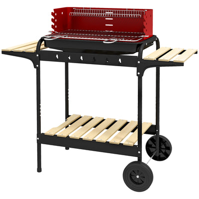 Charcoal Barbecue Grill with Adjustable Grill Height, Portable BBQ Trolley with Ash Catcher and Wheels