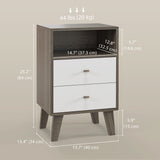 Nightstand Set of 2, Modern Bedside Table, Night Stand for Living Room with 2 Drawers and Open Storage