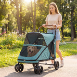 Dog Stroller Easy Fold Pet Stroller for Large Dogs Up to 66lbs with 4-Wheel Shock Absorption & One-Foot Brake Turquoise