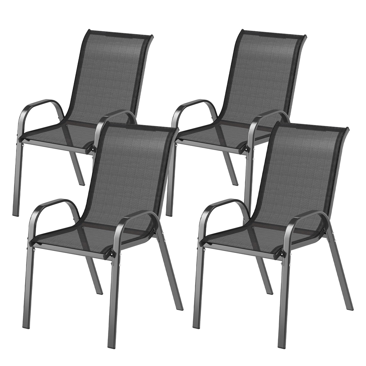 Set of 4 Outdoor Dining Chairs, Stackable Lawn Chairs with High Back, Breathable Mesh Seat for Garden Porch