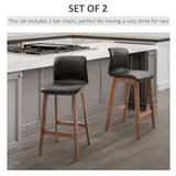 Modern Bar Stools Set of 2, Counter Height Bar Chair with PU Leather Wooden Frame Padding Seats for Dining Room Home Bar