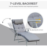 Lounge Chair Outdoor, Folding Patio Chaise Lounger, 360 lbs 7-Position Adjustable Back Outdoor Recliner with Cushion, Headrest for Garden