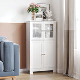 Bathroom Floor Storage Cabinet with Tempered Glass Doors and Adjustable Shelf