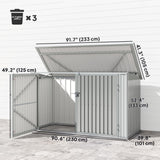 7.6 x 3.4ft Outdoor Storage Shed, 3 Garbage Bin Shed Organizer with Lockable Double Doors