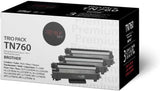 Ensemble trio remplacement pour Brother TN760 Haut rendement noir