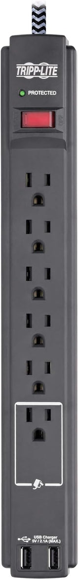 Tripp Lite Surge Protector Power Strip with USB, 6-Outlet & 2 USB Port