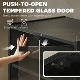 Meuble support AV 5 étages avec portes vitrées à ouverture tactile, armoire de rangement audio-vidéo avec étagères ajustables pour lecteurs DVD