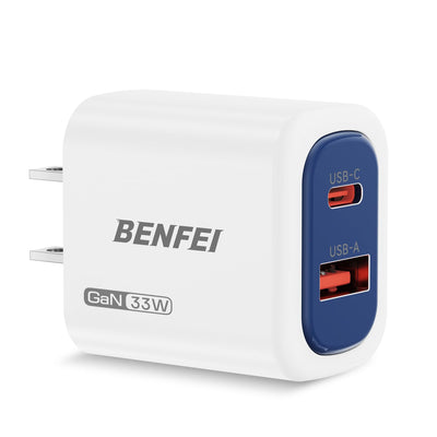 BENFEI 33W GaN USB C Wall Charger, 2-Port Fast Charger Block for iPhon
