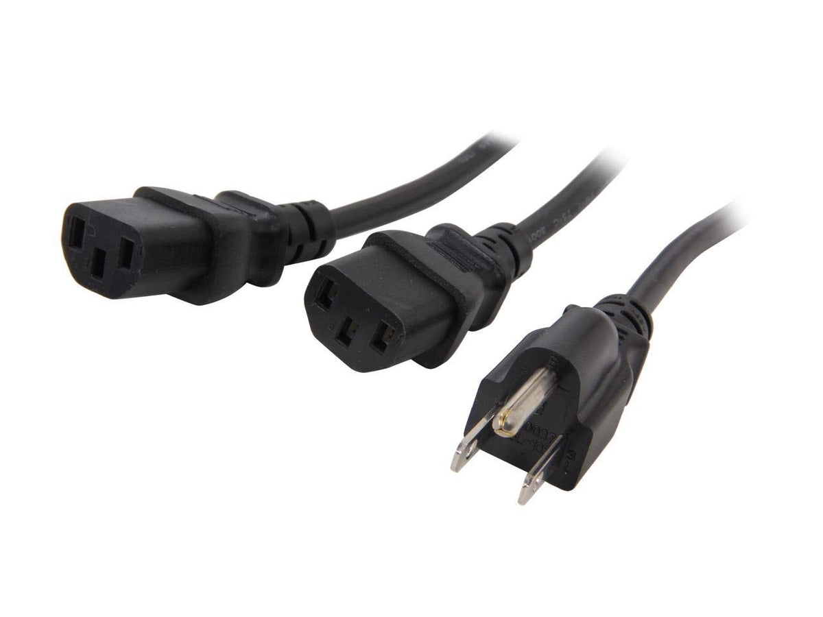 6ft (2m) Computer Power Cord Y Splitter, NEMA 5-15P to 2x C13, 10A 125