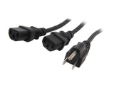 6ft (2m) Computer Power Cord Y Splitter, NEMA 5-15P to 2x C13, 10A 125