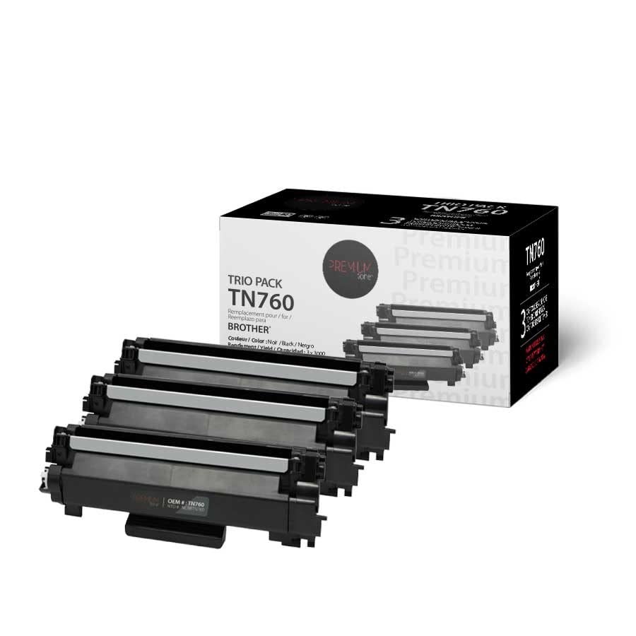 Ensemble trio remplacement pour Brother TN760 Haut rendement noir
