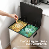 Double poubelle 2 x 30L / 7,9 gallon avec seaux intérieurs amovibles et poignées pour cuisine