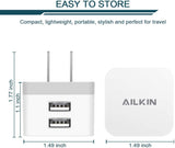 2Pack USB Wall Charger Plug, AILKIN 2.4A Dual Port USB Adapter Power C
