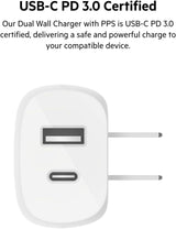 Belkin Chargeur Mural USB-C 37 W - Power Delivery Port USB-C 25W + 12W