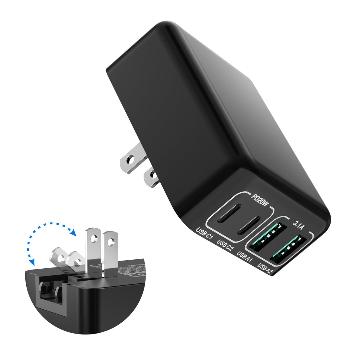 4PORT USB Travel Wall Charger 34W / 6.8A 110V/220V Black