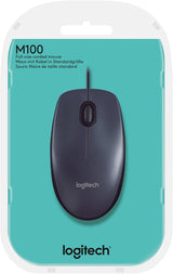 Logitech M100 Wired USB Mouse, 3-Buttons, 1000 DPI Optical Tracking, A