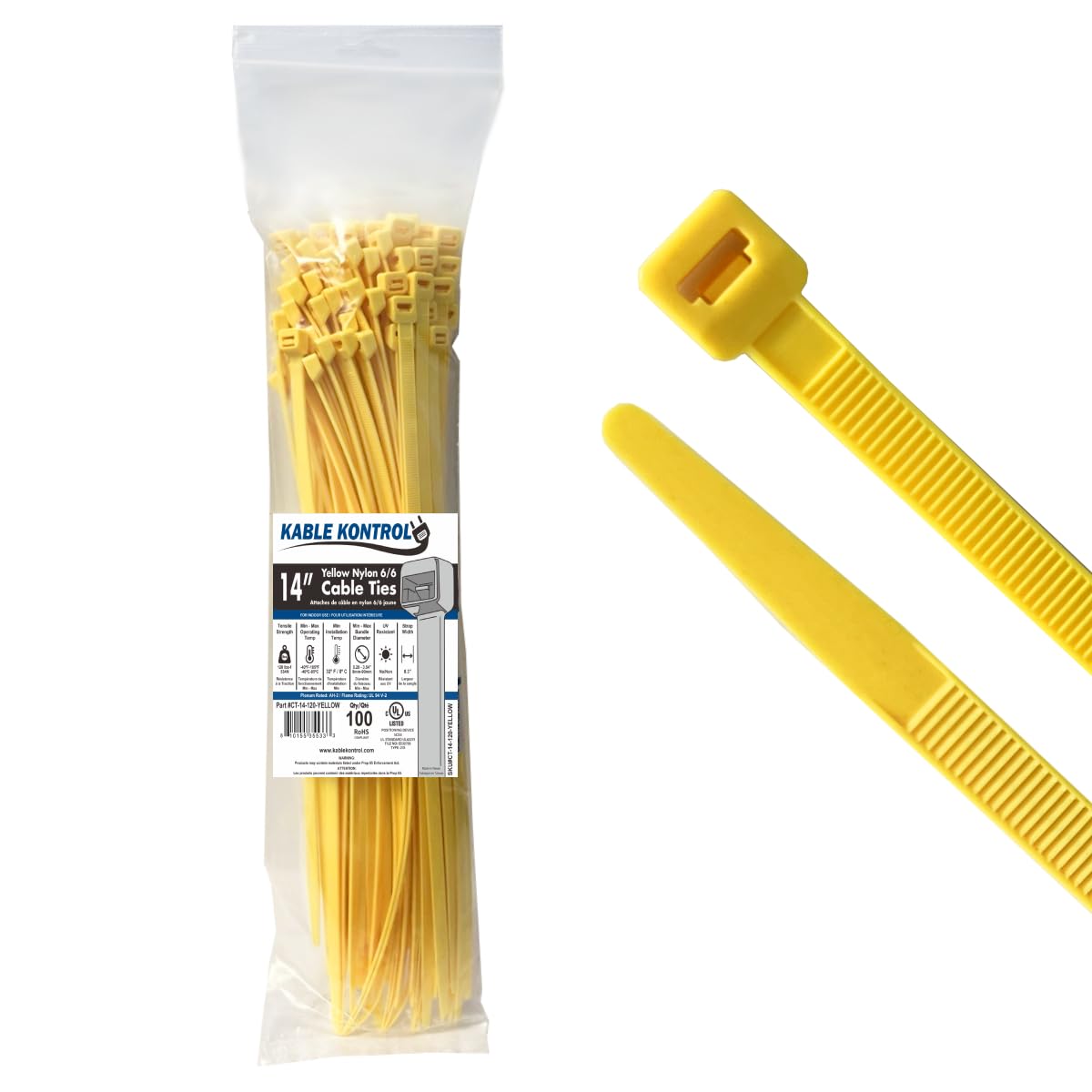 100FT HOOK AND LOOP CABLE TIE YELLOW