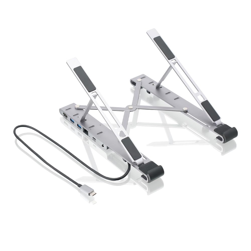 IOGEAR Dock Pro 6-in-1 4K Dock Stand, Adjustable/Foldable Laptop Stand