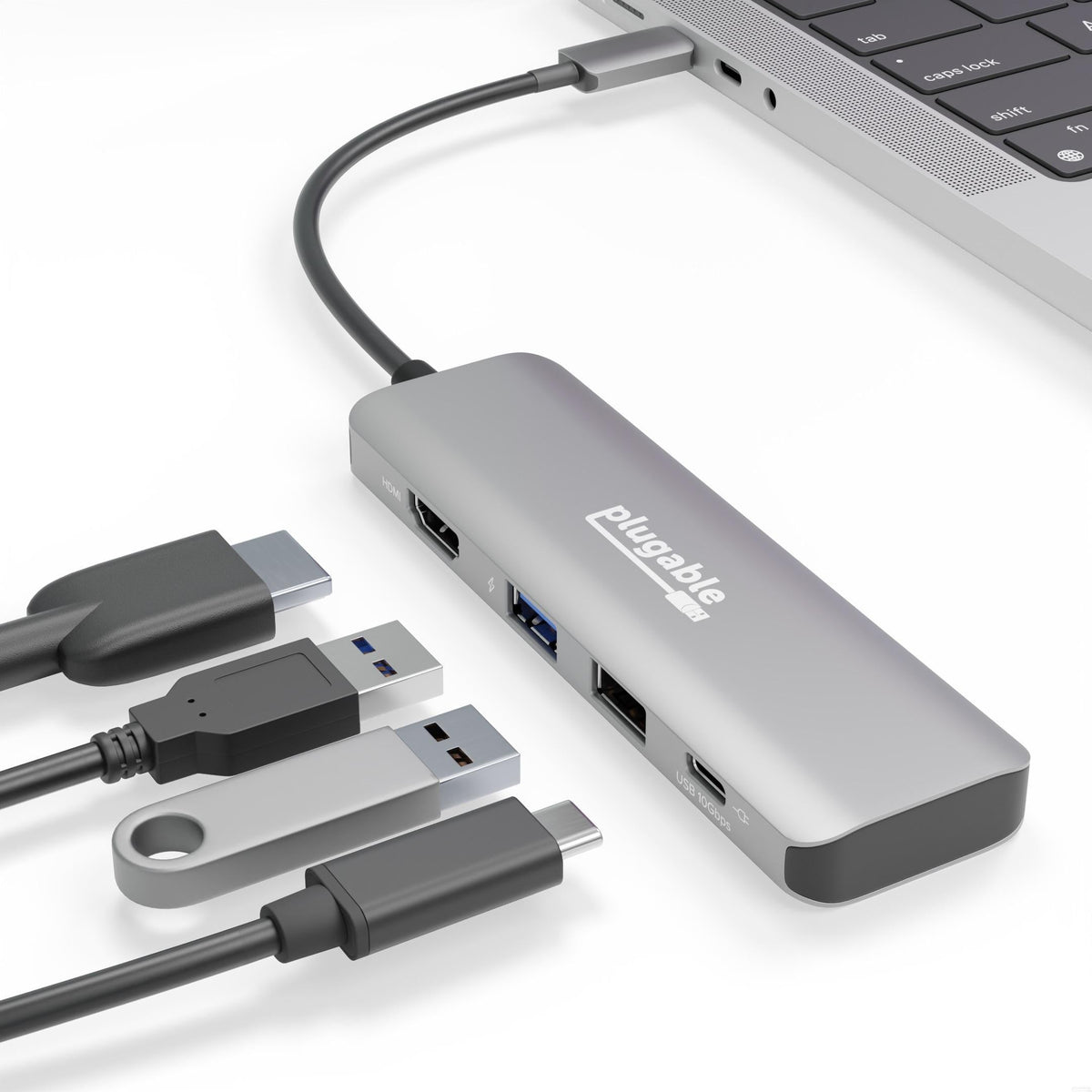 Plugable Technologies USB C Hub Multiport Adapter, 4 in 1, 100W Pass T