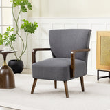 Fauteuil d'accent avec pieds en bois, fauteuil en tissu lin avec rembourrage épais